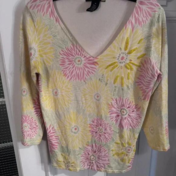 Sweaterworks Women’s Floral Beaded Silk Sweater Multi Color Sz Medium - Picture 2 of 11